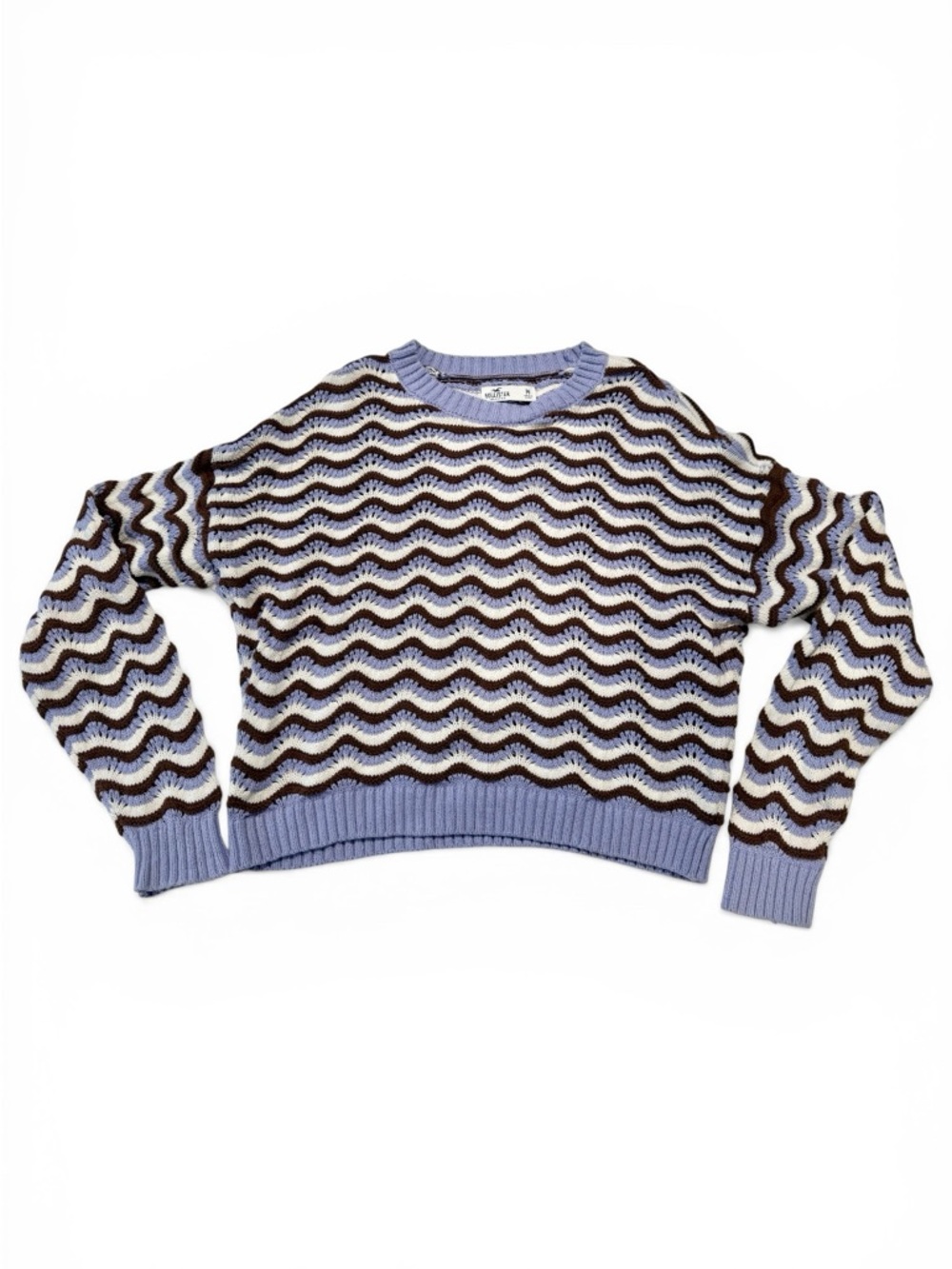 Hollister Wavy Knit Cropped Crew Neck Sweater Size M